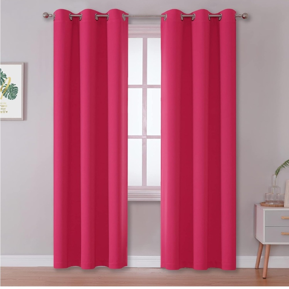 Fuchsia blackout curtains with silver rings